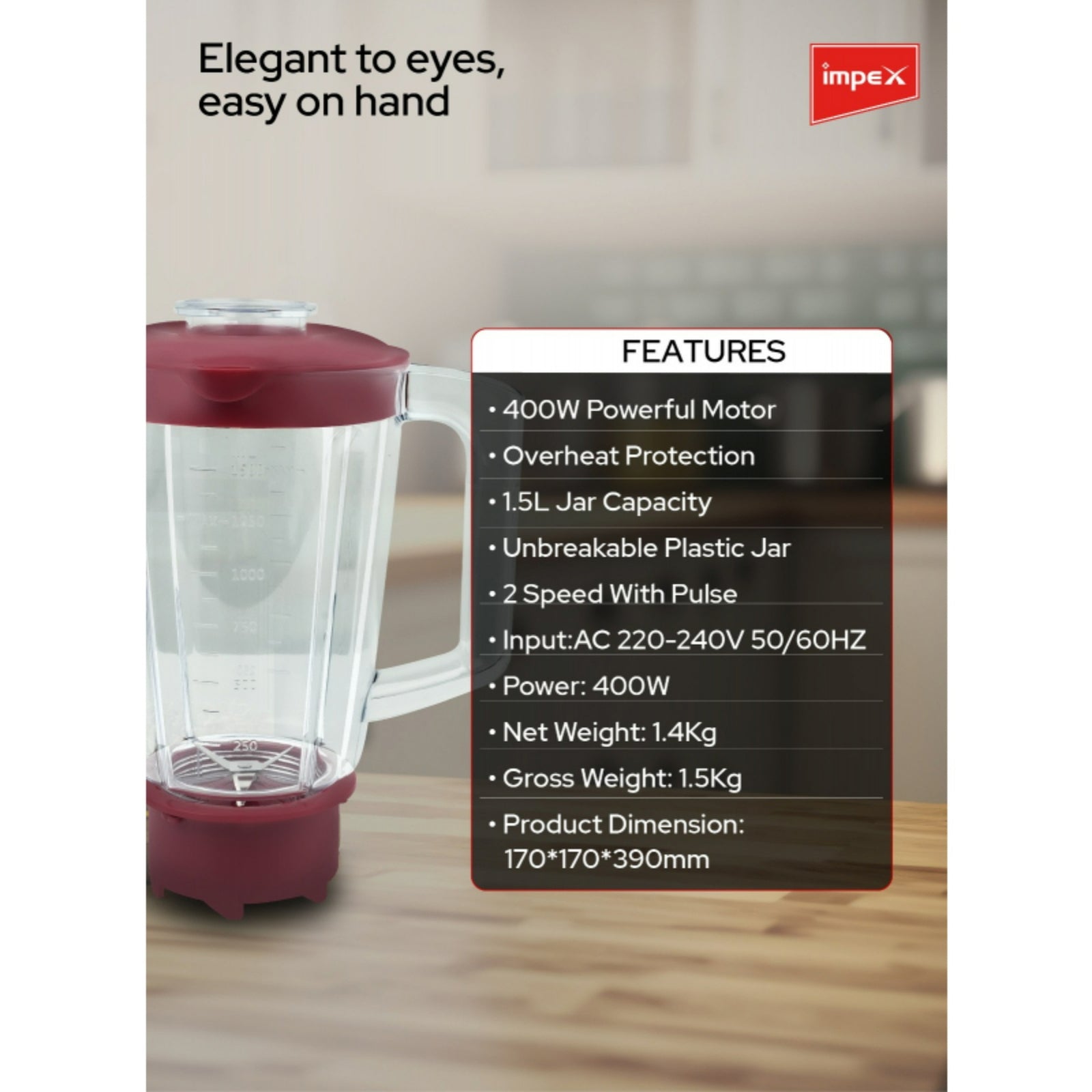 GETIT.QA- Qatar’s Best Online Shopping Website offers IMPEX SINGLE BLENDER, 400W, BL 3500 at the lowest price in Qatar. Free Shipping & COD Available!