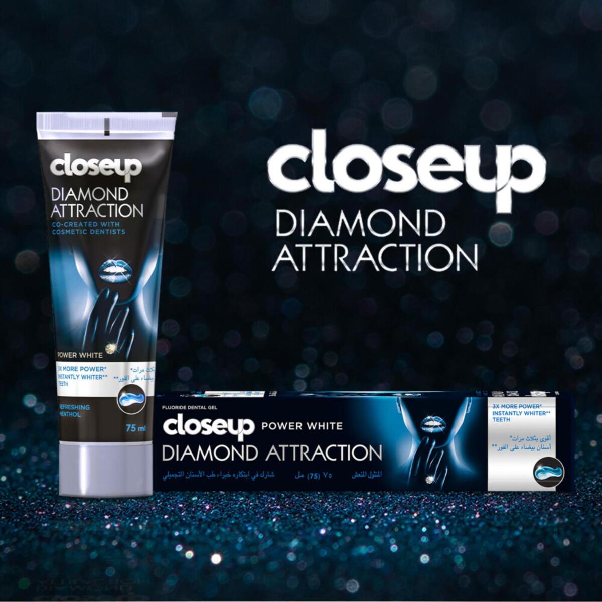 GETIT.QA- Qatar’s Best Online Shopping Website offers CLOSE UP DIAMOND ATTRACTION WHITENING TOOTHPASTE POWER WHITE REFRESHING MENTHOL 75 ML at the lowest price in Qatar. Free Shipping & COD Available!