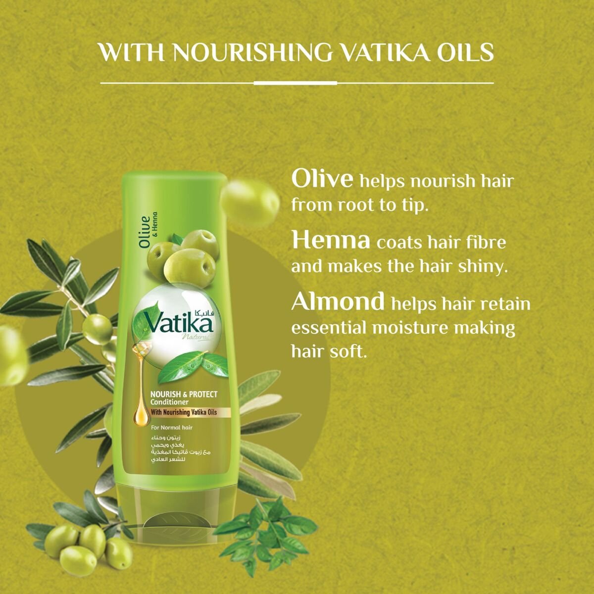 GETIT.QA- Qatar’s Best Online Shopping Website offers VATIKA NATURALS NOURISH & PROTECT CONDITIONER ENRICHED WITH OLIVE & HENNA 400 ML at the lowest price in Qatar. Free Shipping & COD Available!