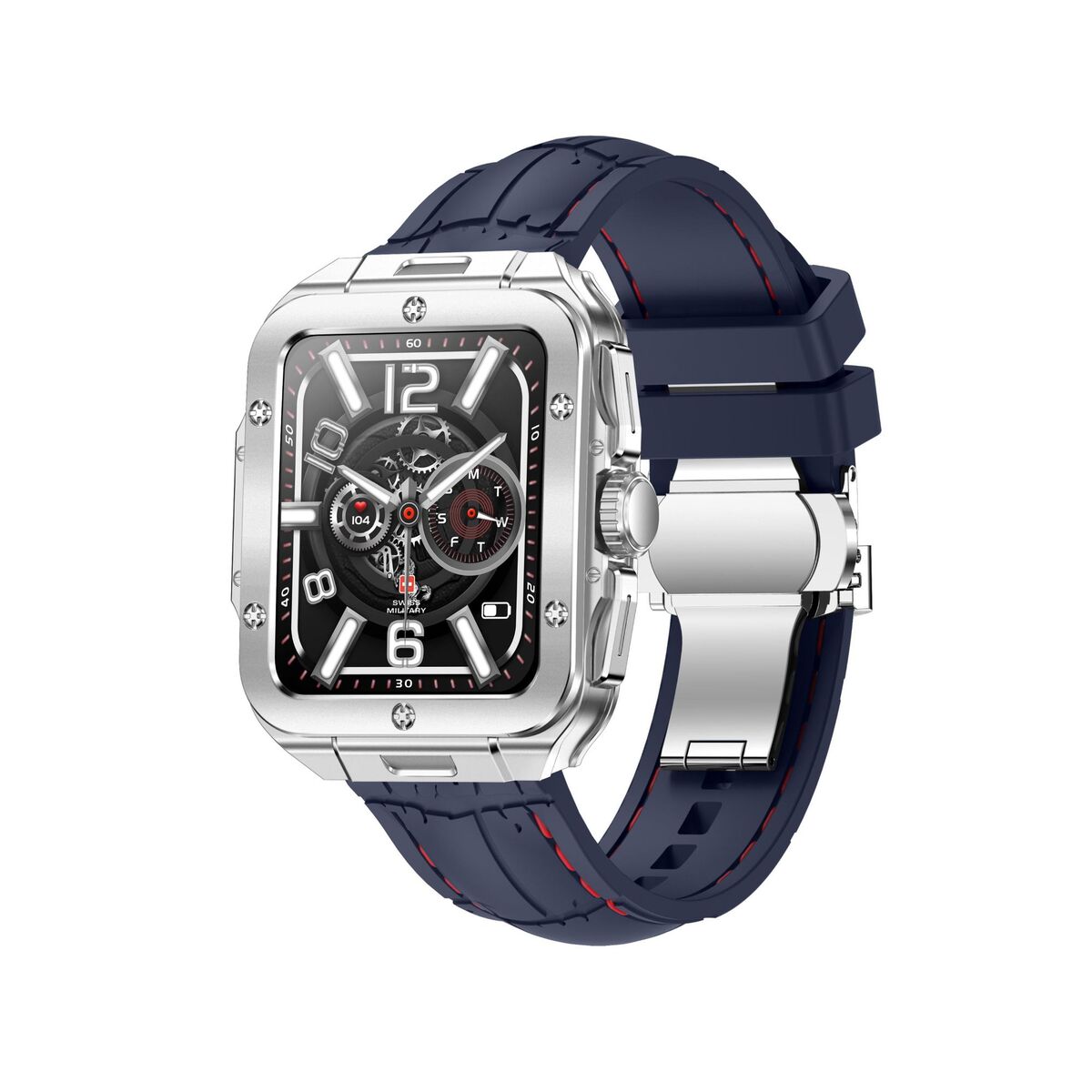 GETIT.QA- Qatar’s Best Online Shopping Website offers SWISS MILITARY SMART WATCH ALPS2,GUN METALFRAME AND DARK BLUE SLICION STRAP,SQUARE FACE at the lowest price in Qatar. Free Shipping & COD Available!