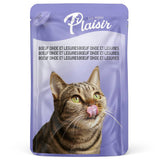 GETIT.QA- Qatar’s Best Online Shopping Website offers PLAISIR ADULT CAT FOOD SALMON & COD TROUT & SHRIMPS CHUNKS IN GRAVY 4 X 85 G
 at the lowest price in Qatar. Free Shipping & COD Available!