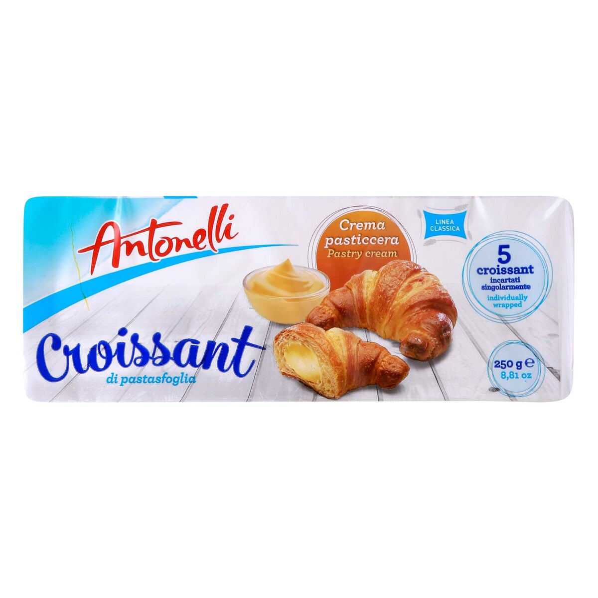 GETIT.QA- Qatar’s Best Online Shopping Website offers ANTONELLI CUSTARD CREAM CROISSANT-- 5 PCS-- 250 G at the lowest price in Qatar. Free Shipping & COD Available!