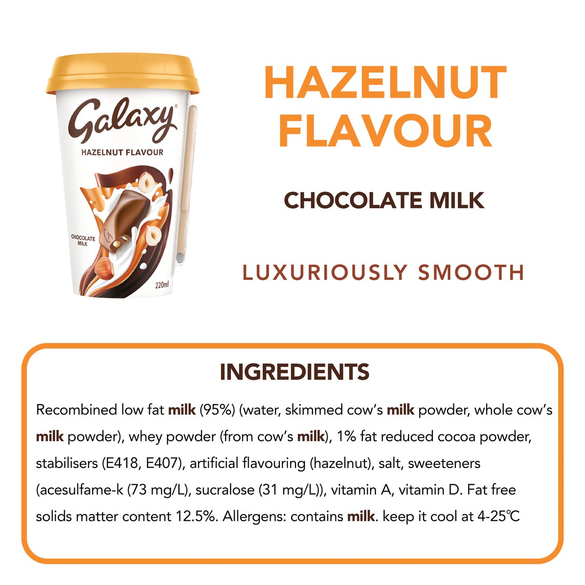 GETIT.QA- Qatar’s Best Online Shopping Website offers GALAXY CHOCOLATE MILK DRINK HAZELNUT FLAVOUR 220 ML at the lowest price in Qatar. Free Shipping & COD Available!
