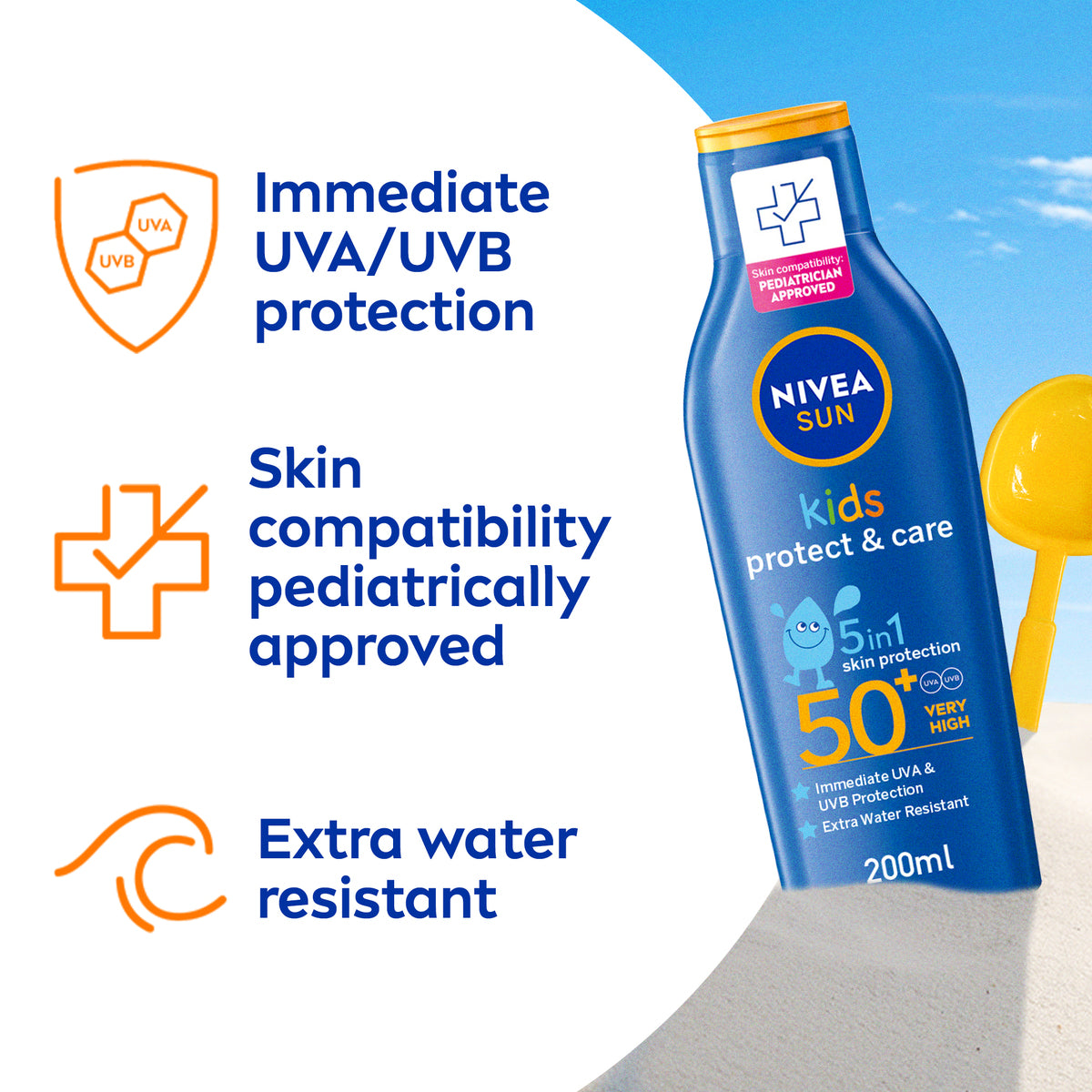 GETIT.QA- Qatar’s Best Online Shopping Website offers NIVEA KIDS SUN LOTION PROTECT & CARE SPF 50+ 200 ML at the lowest price in Qatar. Free Shipping & COD Available!