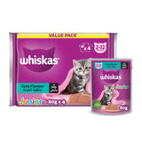 GETIT.QA- Qatar’s Best Online Shopping Website offers WHISKAS JUNIOR TUNA WET KITTEN FOOD POUCH FOR KITTENS FROM 2 TO 12 MONTHS 4 X 80 G
 at the lowest price in Qatar. Free Shipping & COD Available!