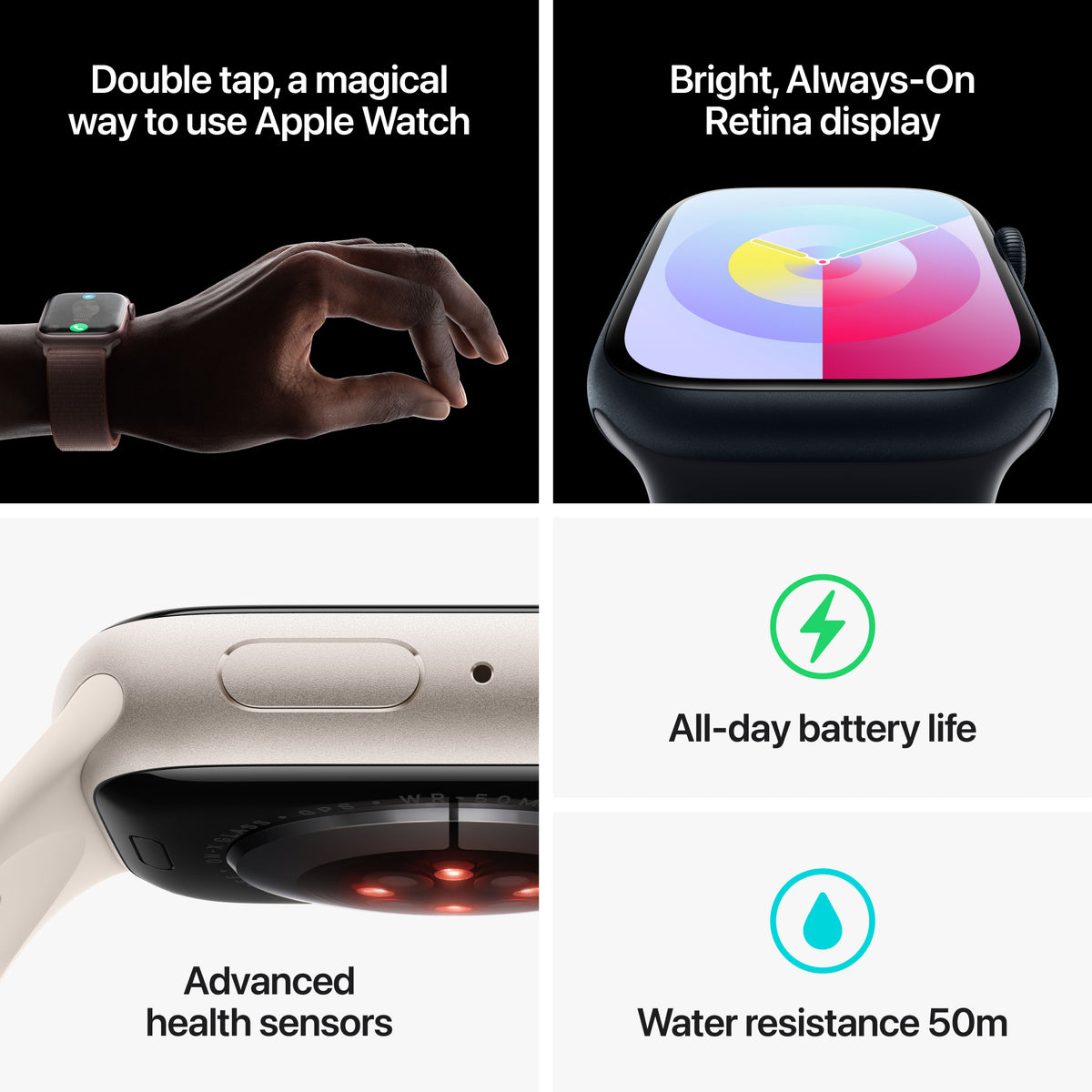 GETIT.QA- Qatar’s Best Online Shopping Website offers APPLE WATCH SERIES 9 GPS, MIDNIGHT ALUMINIUM CASE WITH MIDNIGHT SPORT BAND, 41 MM, M/L, MR8X3QA/A at the lowest price in Qatar. Free Shipping & COD Available!