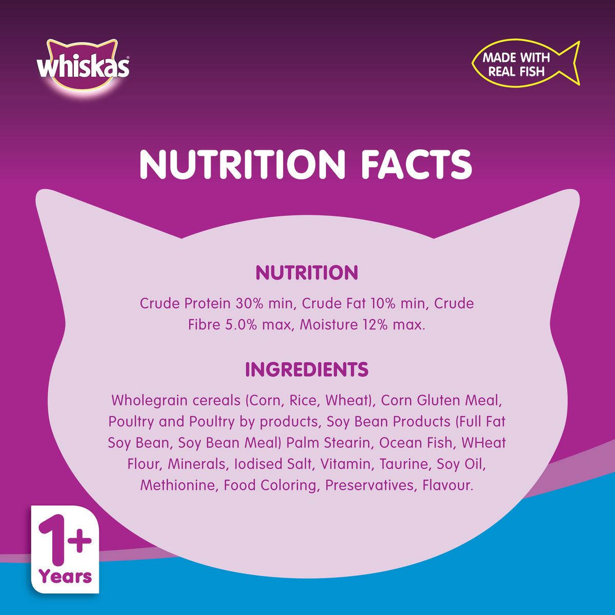 GETIT.QA- Qatar’s Best Online Shopping Website offers WHISKAS OCEAN FISH DRY FOOD FOR ADULT CATS 1+ YEARS 480 G at the lowest price in Qatar. Free Shipping & COD Available!