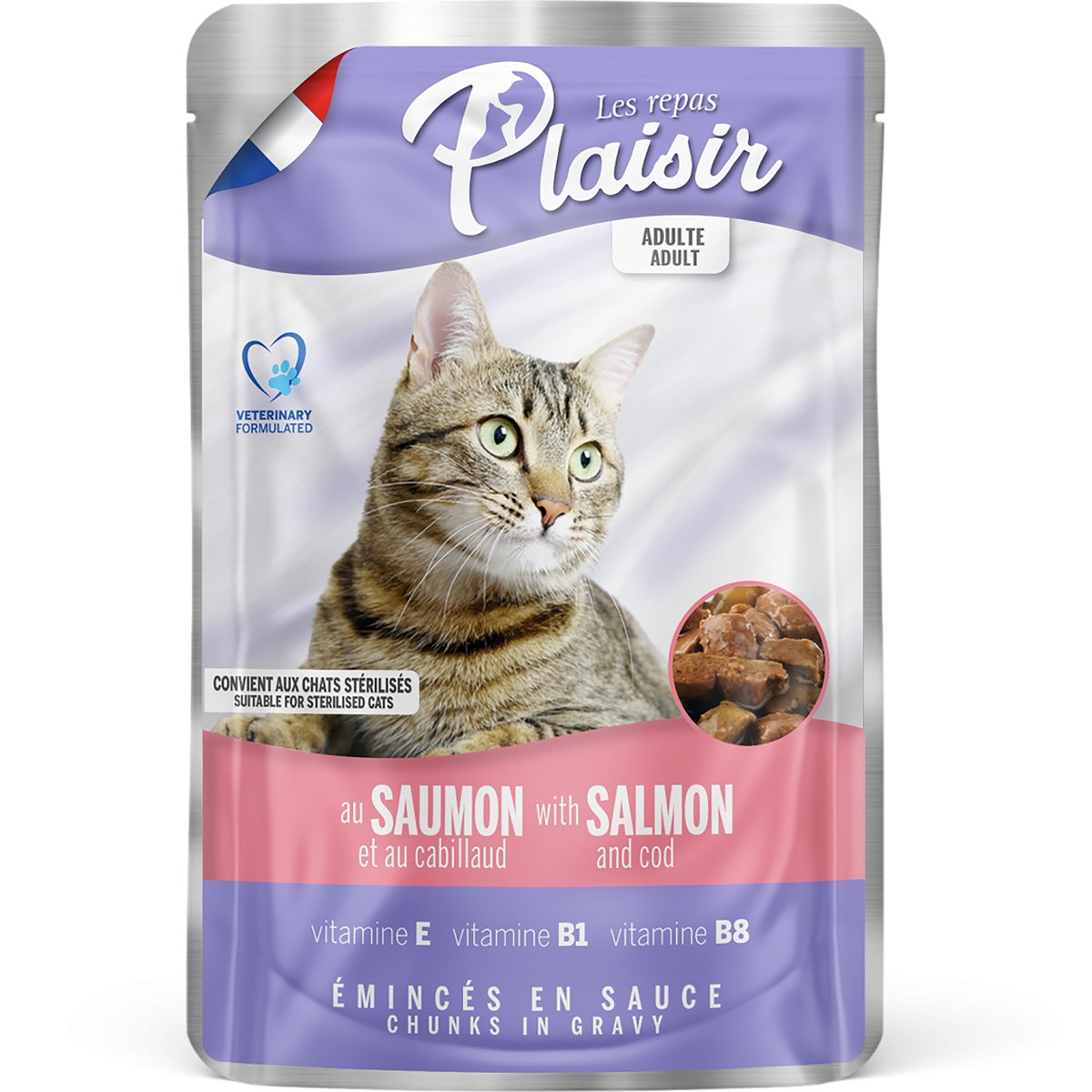 GETIT.QA- Qatar’s Best Online Shopping Website offers PLAISIR CAT FOOD CHUNKS WITH SALMON AND COD IN GRAVY 100 G
 at the lowest price in Qatar. Free Shipping & COD Available!