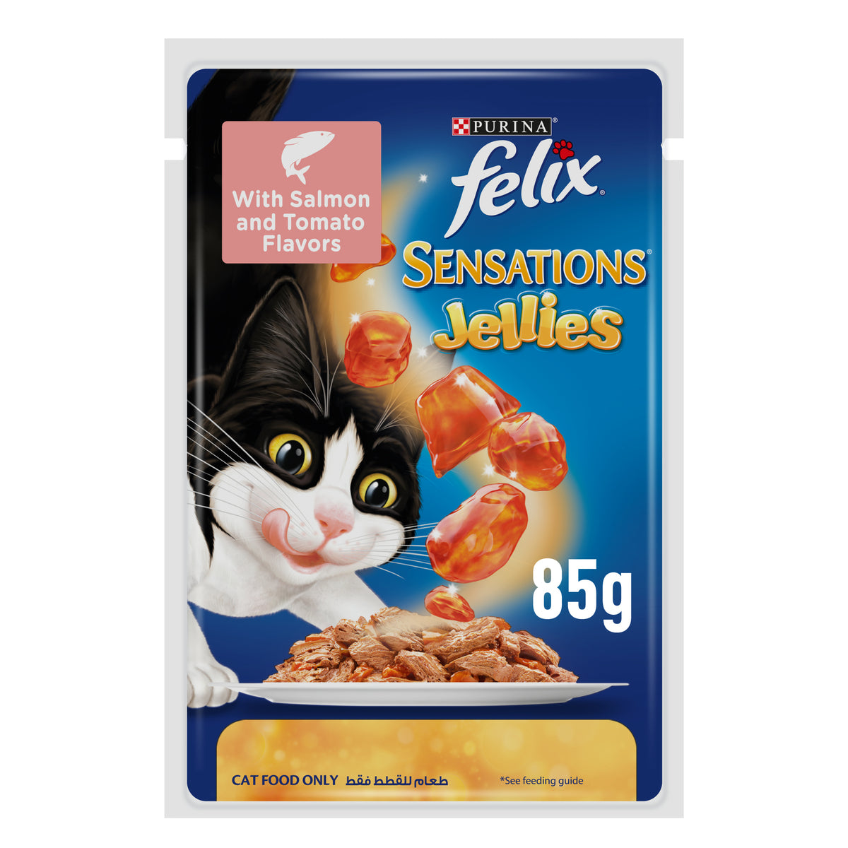 GETIT.QA- Qatar’s Best Online Shopping Website offers PURINA FELIX SENSATIONS JELLIES WITH SALMON AND TOMATO FLAVORS CAT FOOD 85 G
 at the lowest price in Qatar. Free Shipping & COD Available!