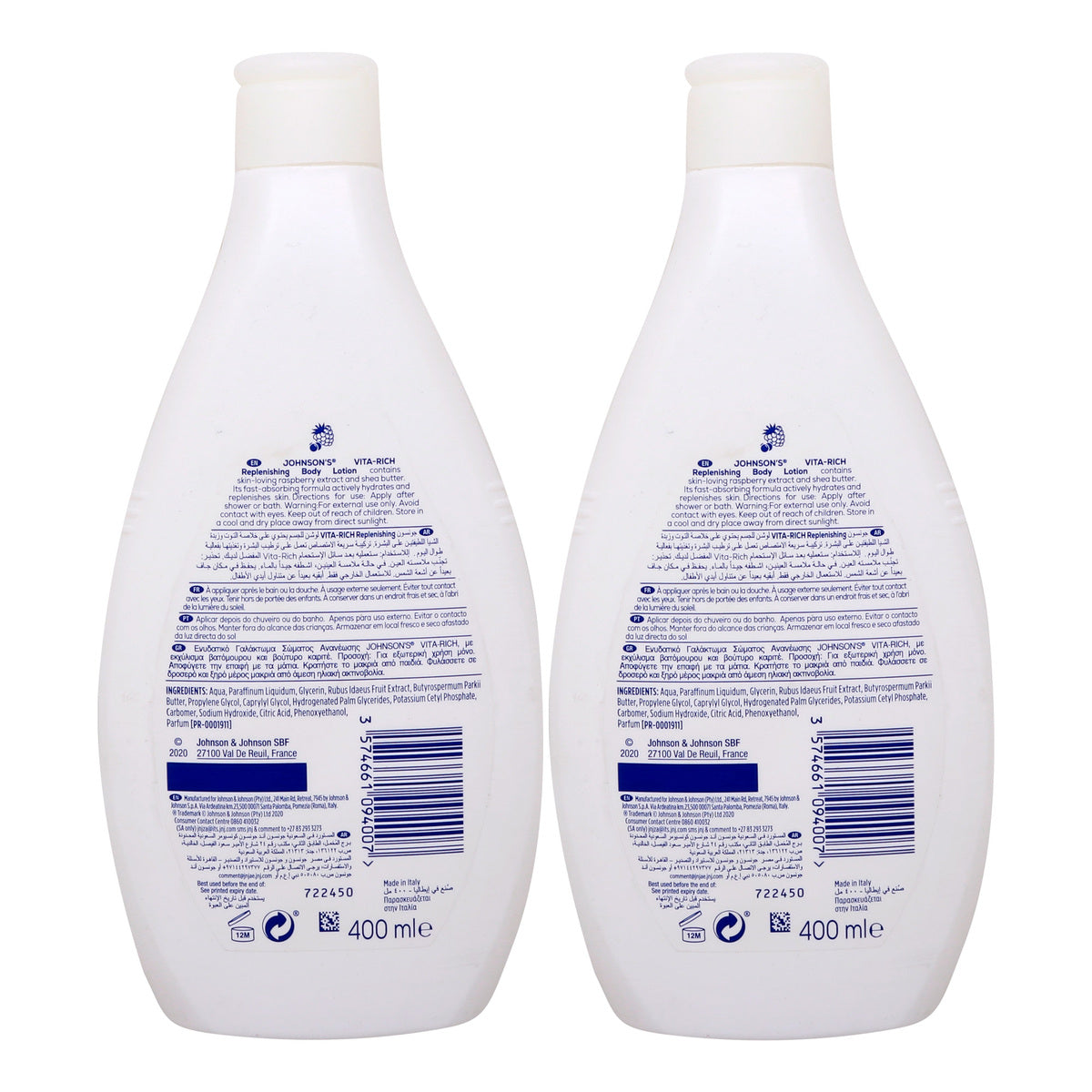 GETIT.QA- Qatar’s Best Online Shopping Website offers JOHNSON'S VITA-RICH REPLENISHING BODY LOTION WITH RASPBERRY EXTRACT 400ML 1+1 at the lowest price in Qatar. Free Shipping & COD Available!