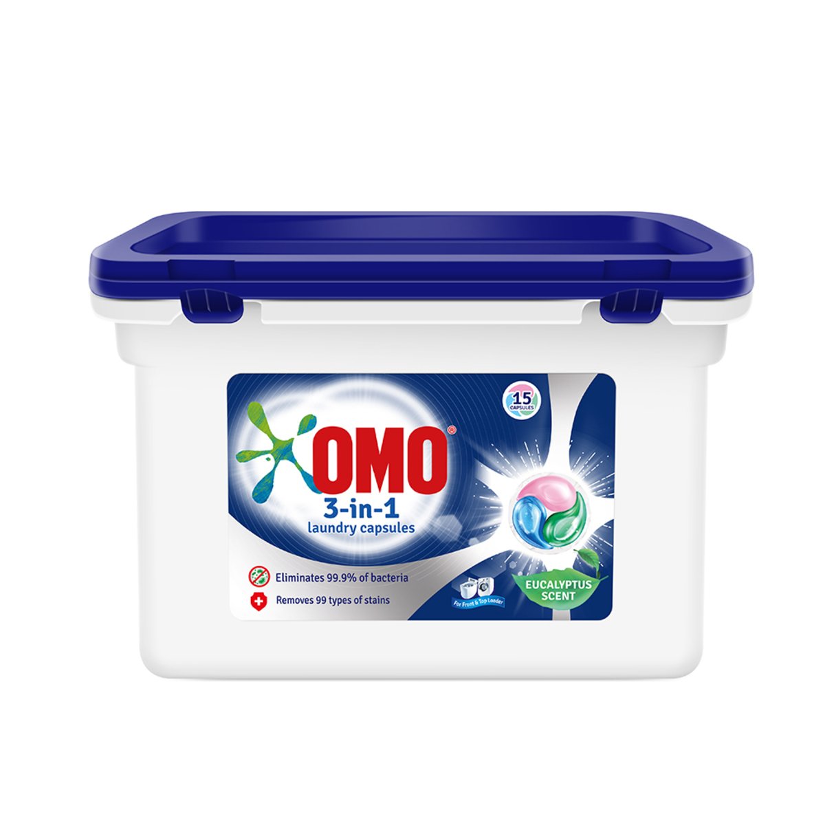 GETIT.QA- Qatar’s Best Online Shopping Website offers OMO 3IN1 PODS WASHING LIQUID CAPSULES EUCALYPTUS SCENT 15PCS at the lowest price in Qatar. Free Shipping & COD Available!