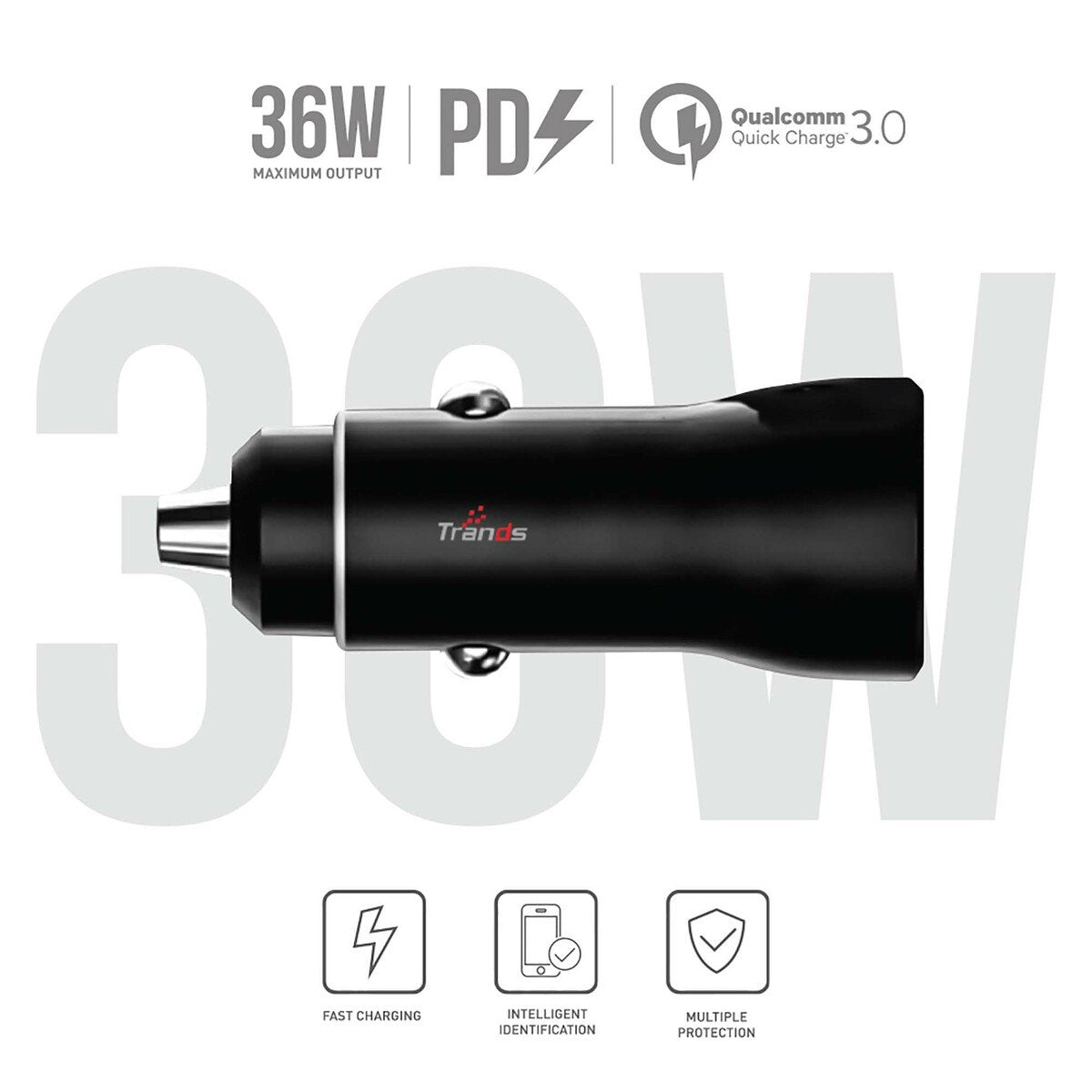 GETIT.QA- Qatar’s Best Online Shopping Website offers TRANDS 36W CAR CHARGER (TYPE-C & LIGHTNING CABLE)AD663, BLACK at the lowest price in Qatar. Free Shipping & COD Available!