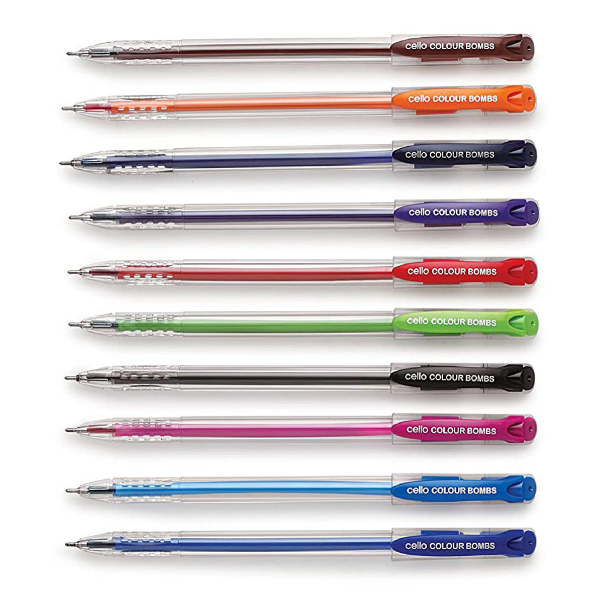 GETIT.QA- Qatar’s Best Online Shopping Website offers CELLO COLOUR BOMBS VIVID COLOURED INK GEL PENS, PACK OF 10, CE-CB8-10A at the lowest price in Qatar. Free Shipping & COD Available!