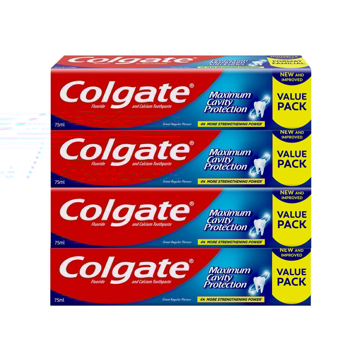 GETIT.QA- Qatar’s Best Online Shopping Website offers COLGATE TOOTHPASTE MAXIMUM CAVITY PROTECTION 4 X 75 ML at the lowest price in Qatar. Free Shipping & COD Available!