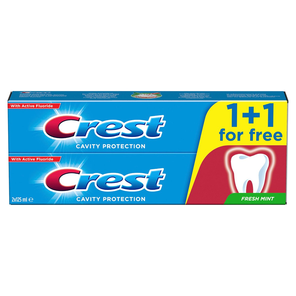 GETIT.QA- Qatar’s Best Online Shopping Website offers CREST CAVITY PROTECTION FRESH MINT TOOTHPASTE 2 X 125 ML at the lowest price in Qatar. Free Shipping & COD Available!