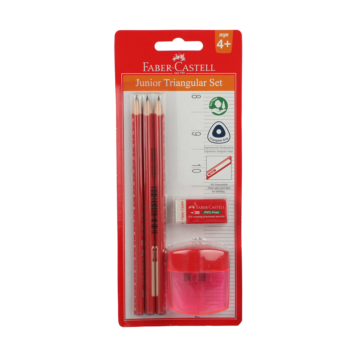 GETIT.QA- Qatar’s Best Online Shopping Website offers FABER-CASTELL JUNIOR GRIP PENCIL 3PCS +ERASER1PC+SHARPENER 1PC 116535 at the lowest price in Qatar. Free Shipping & COD Available!