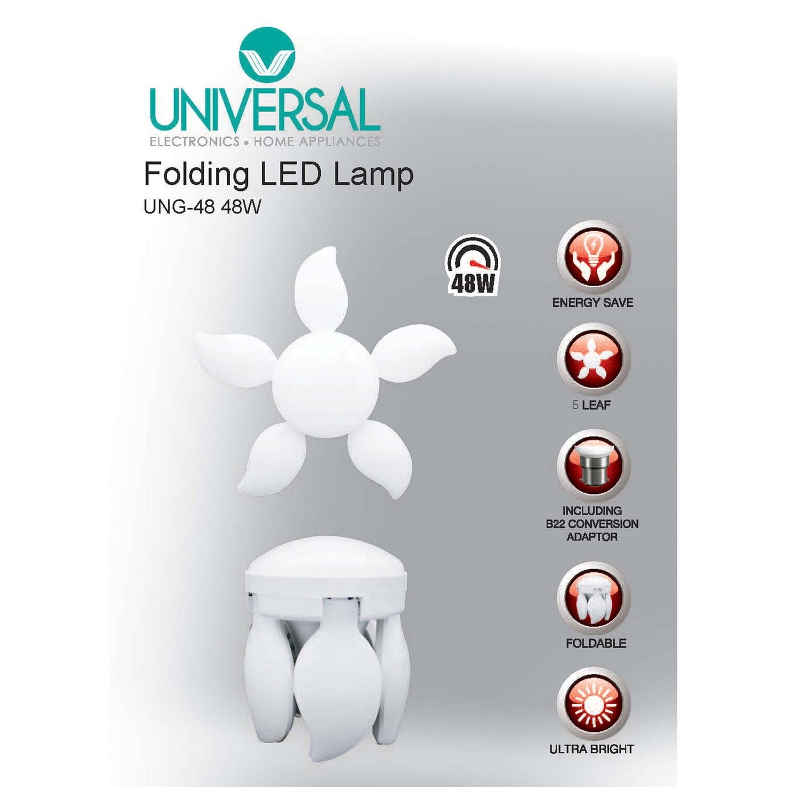 GETIT.QA- Qatar’s Best Online Shopping Website offers UNIVERSAL FOLDING LED LAMP/BULB 48WATT UNG-48 at the lowest price in Qatar. Free Shipping & COD Available!