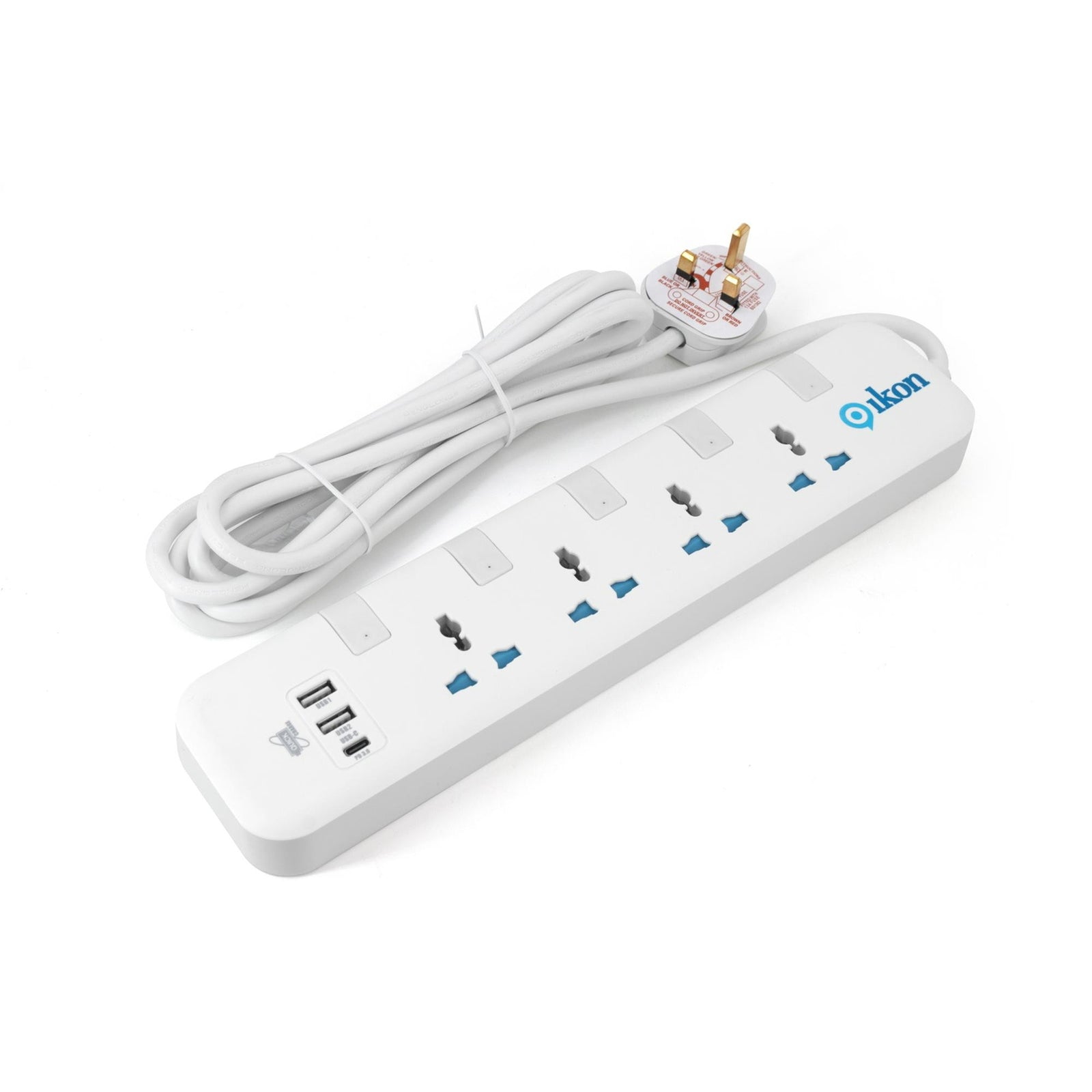 GETIT.QA- Qatar’s Best Online Shopping Website offers IKON 4 WAY POWER EXTENSION SOCKET WITH 2 USB-A AND 1 USB-C PORTS, 3 MTR at the lowest price in Qatar. Free Shipping & COD Available!