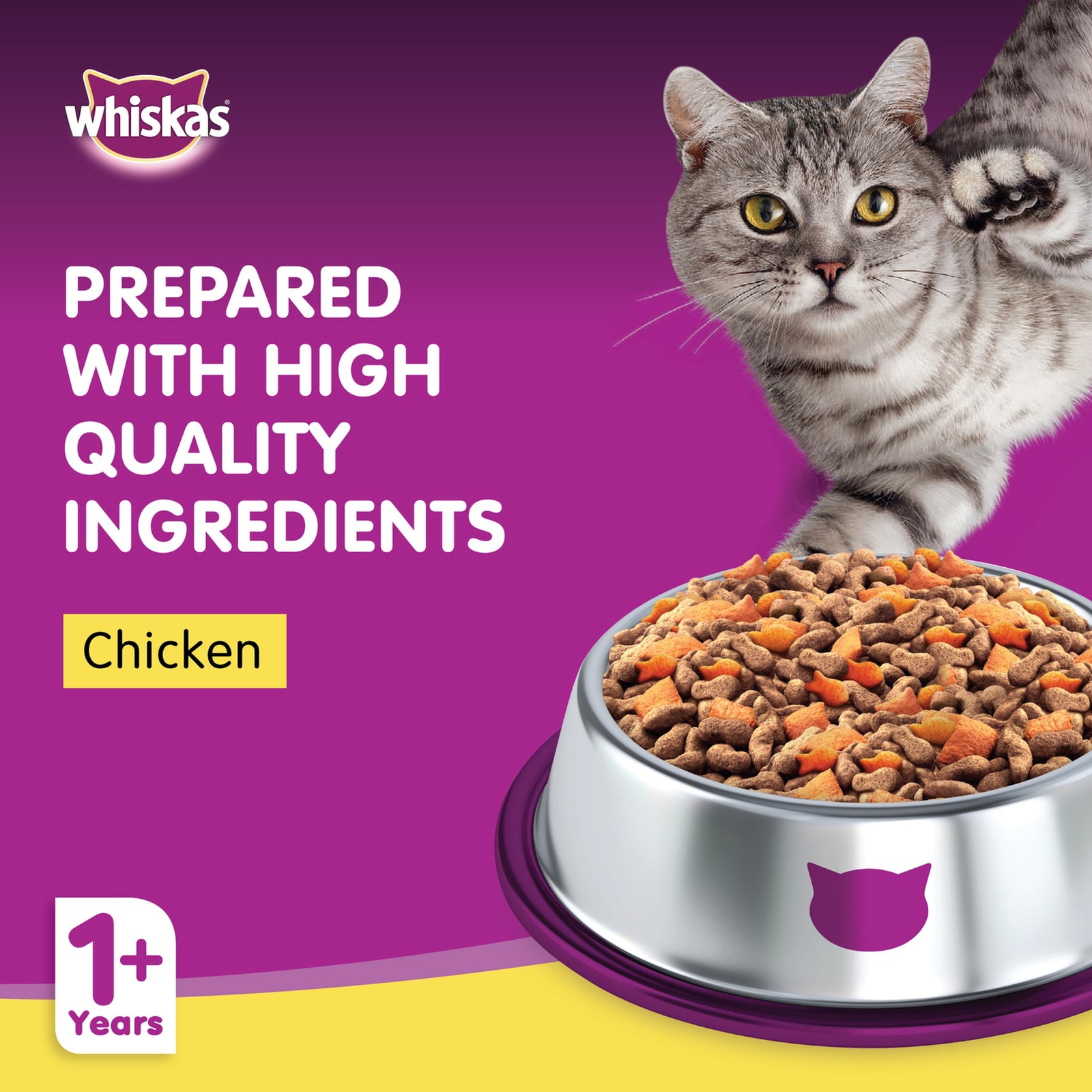 GETIT.QA- Qatar’s Best Online Shopping Website offers WHISKAS CHICKEN DRY FOOD FOR ADULT CATS 1+ YEARS 1.2 KG at the lowest price in Qatar. Free Shipping & COD Available!