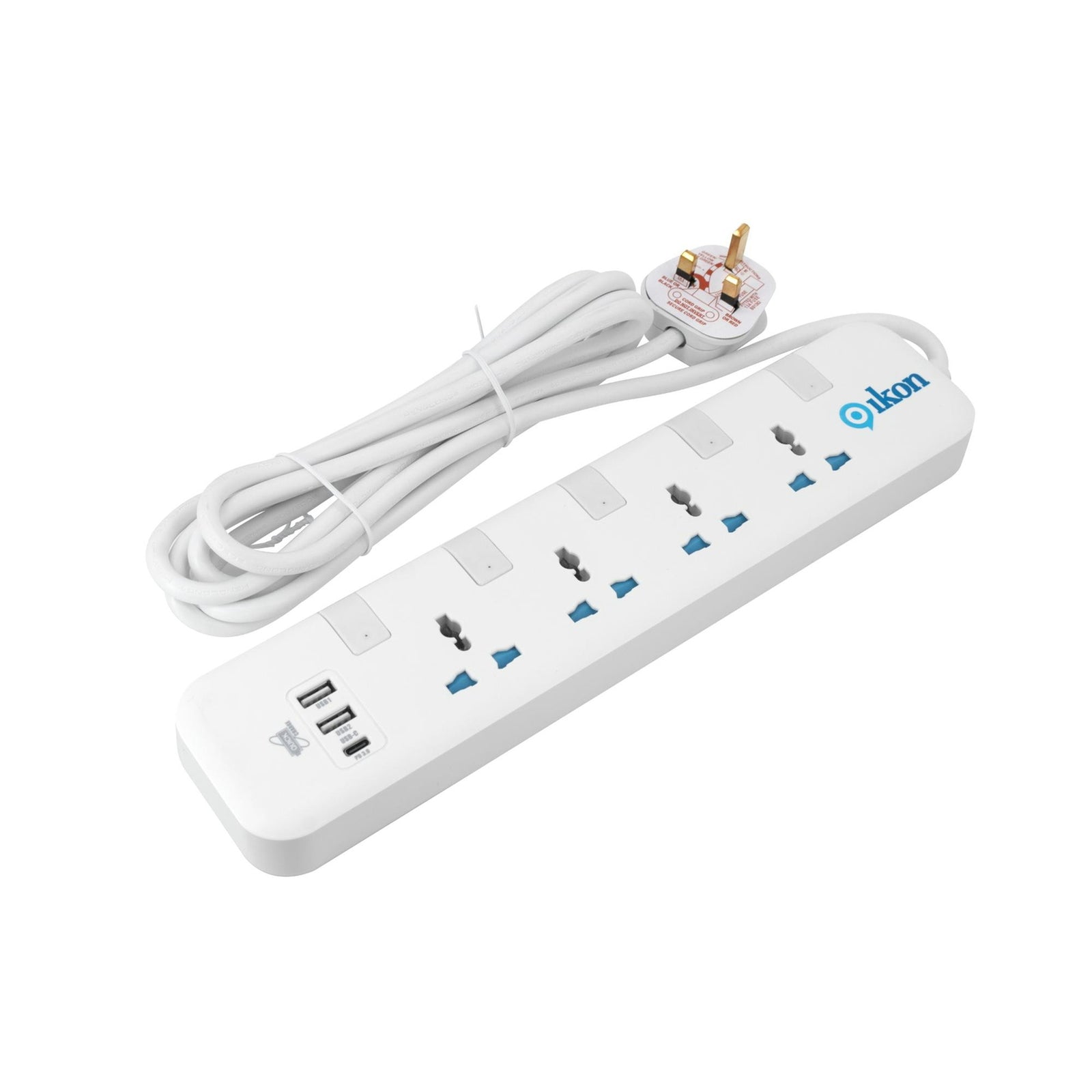 GETIT.QA- Qatar’s Best Online Shopping Website offers IKON 4 WAY POWER EXTENSION SOCKET WITH 2 USB-A AND 1 USB-C PORTS, 3 MTR at the lowest price in Qatar. Free Shipping & COD Available!