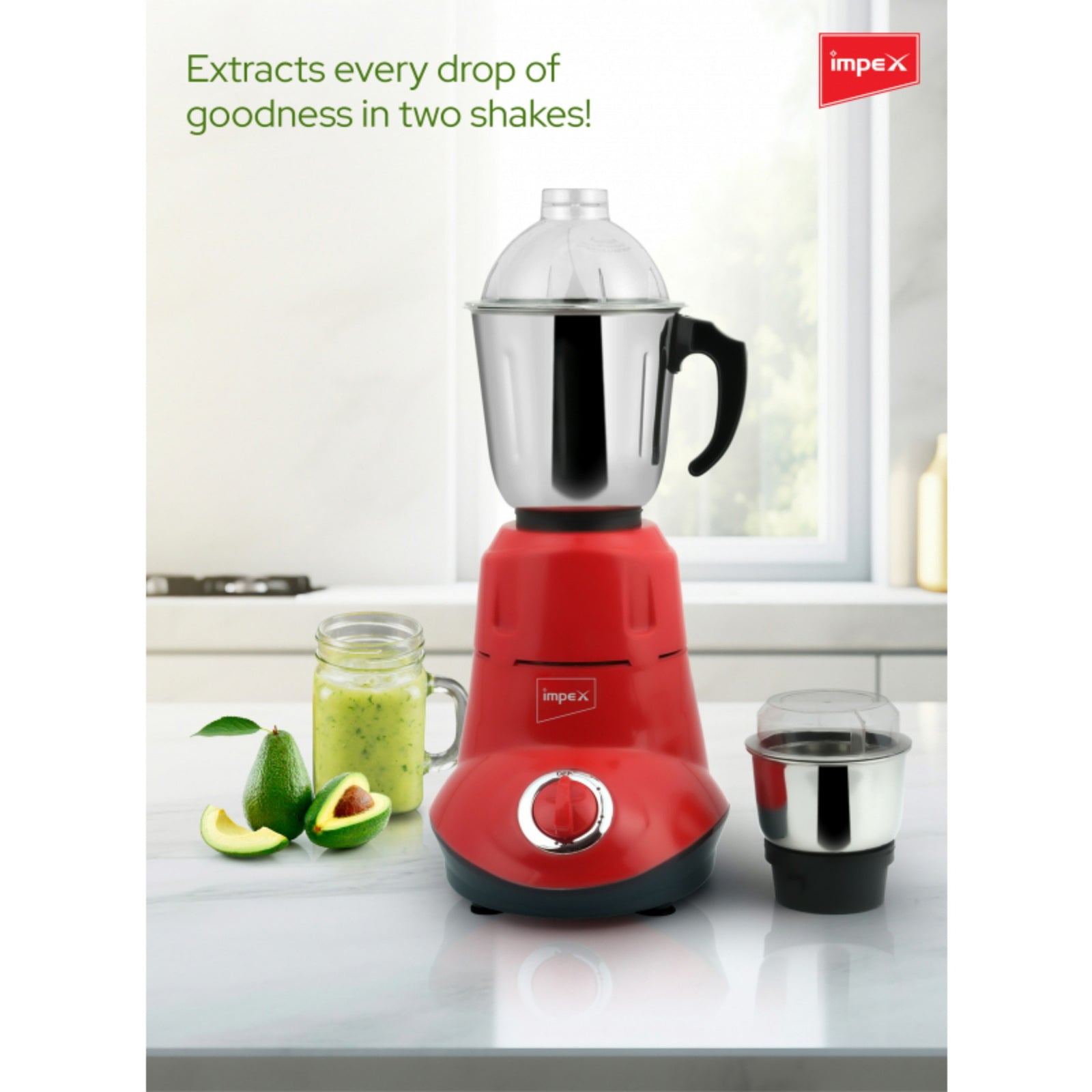 GETIT.QA- Qatar’s Best Online Shopping Website offers IMPEX 2-IN-1 MIXER GRINDER, 550 W, RED, BL 319C at the lowest price in Qatar. Free Shipping & COD Available!