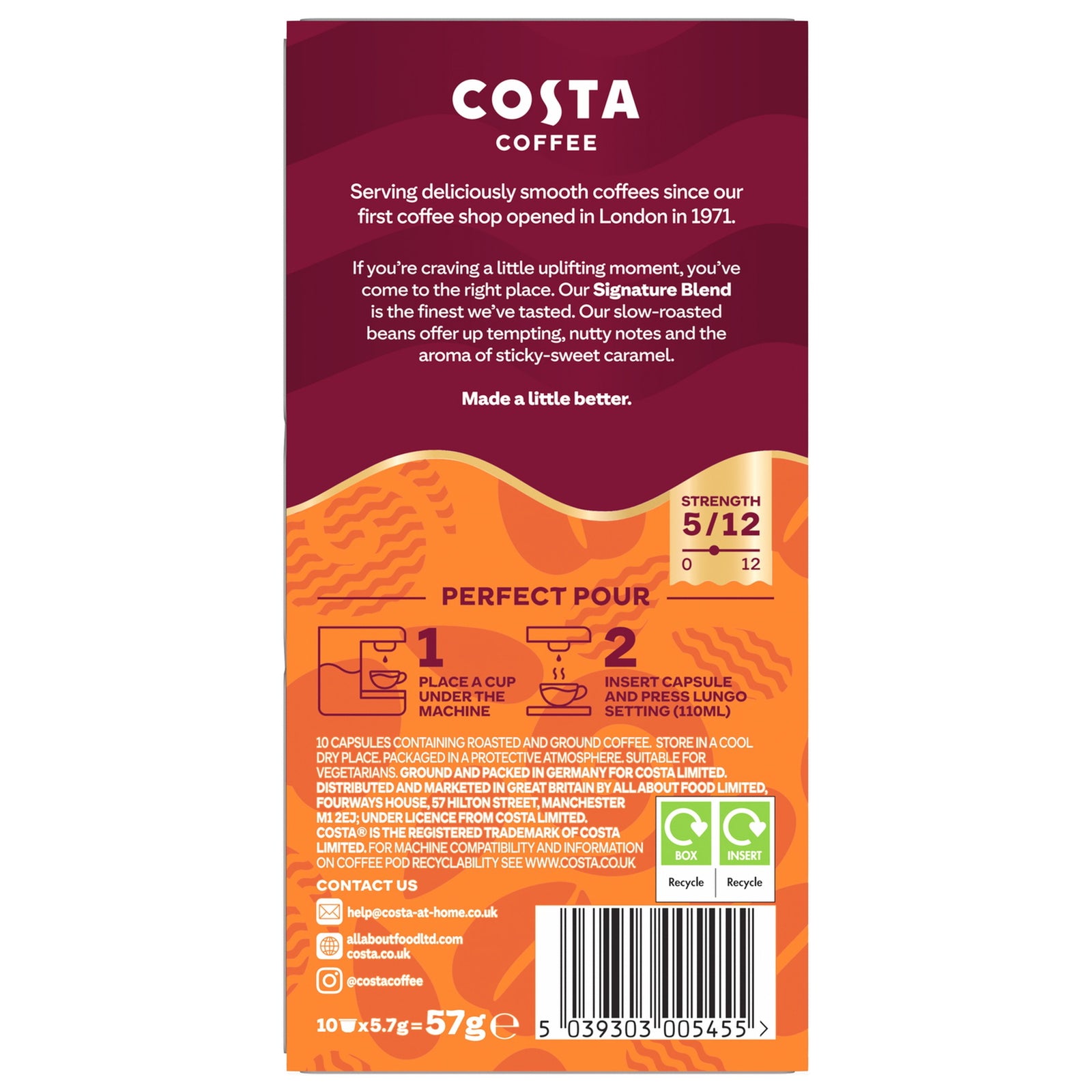 GETIT.QA- Qatar’s Best Online Shopping Website offers COSTA MOCHA ITALIA SIGNATURE BLEND LUNGO COFFEE ALUMINIUM CAPSULES 10PCS 57 G at the lowest price in Qatar. Free Shipping & COD Available!