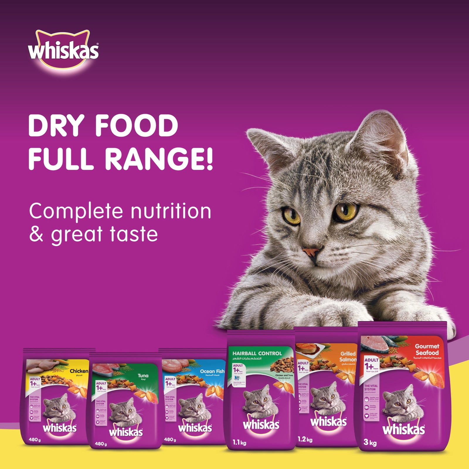 GETIT.QA- Qatar’s Best Online Shopping Website offers WHISKAS CHICKEN DRY FOOD FOR ADULT CATS 1+ YEARS 1.2 KG at the lowest price in Qatar. Free Shipping & COD Available!