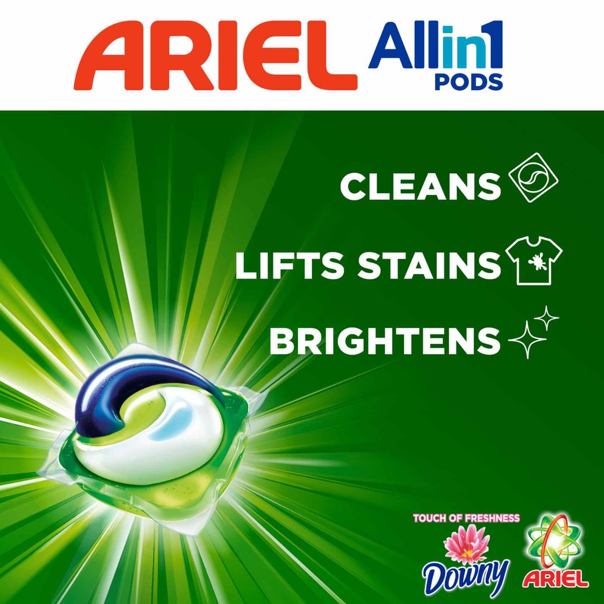 GETIT.QA- Qatar’s Best Online Shopping Website offers ARIEL ALL IN 1 PODS WASHING LIQUID CAPSULES WITH TOUCH OF FRESHNESS DOWNY VALUE PACK 15 PCS at the lowest price in Qatar. Free Shipping & COD Available!