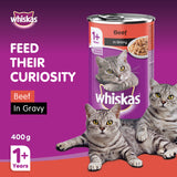 GETIT.QA- Qatar’s Best Online Shopping Website offers WHISKAS BEEF IN GRAVY CAN WET CAT FOOD FOR 1+ YEARS ADULT CATS 400 G at the lowest price in Qatar. Free Shipping & COD Available!