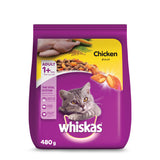 GETIT.QA- Qatar’s Best Online Shopping Website offers WHISKAS CHICKEN DRY CAT FOOD FOR ADULT CATS 1+ YEARS 480 G at the lowest price in Qatar. Free Shipping & COD Available!