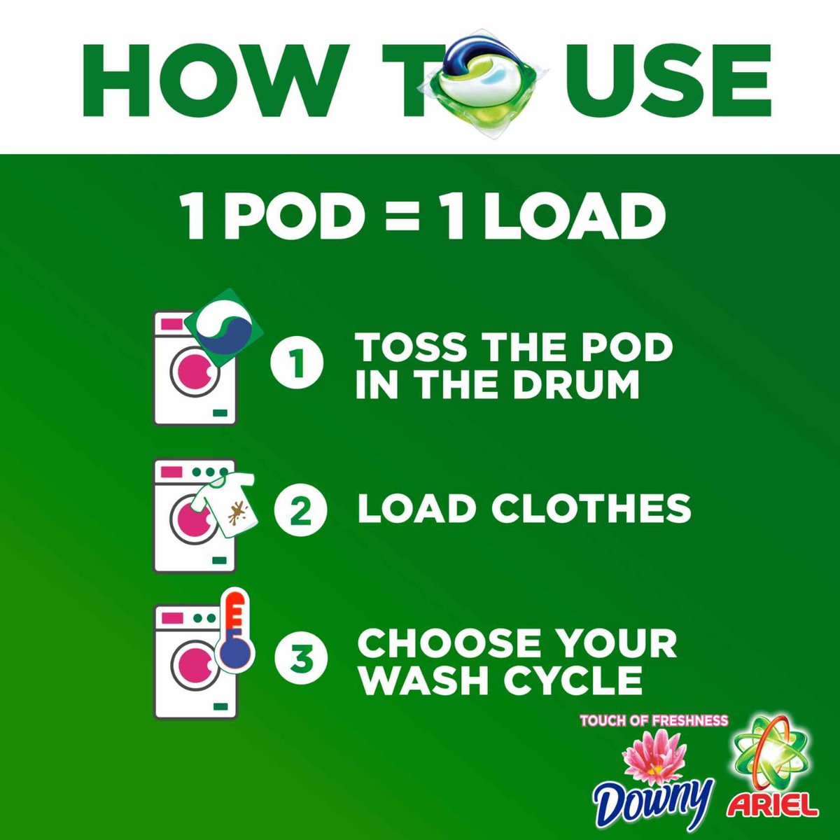 GETIT.QA- Qatar’s Best Online Shopping Website offers ARIEL ALL IN 1 PODS WASHING LIQUID CAPSULES WITH TOUCH OF FRESHNESS DOWNY VALUE PACK 15 PCS at the lowest price in Qatar. Free Shipping & COD Available!