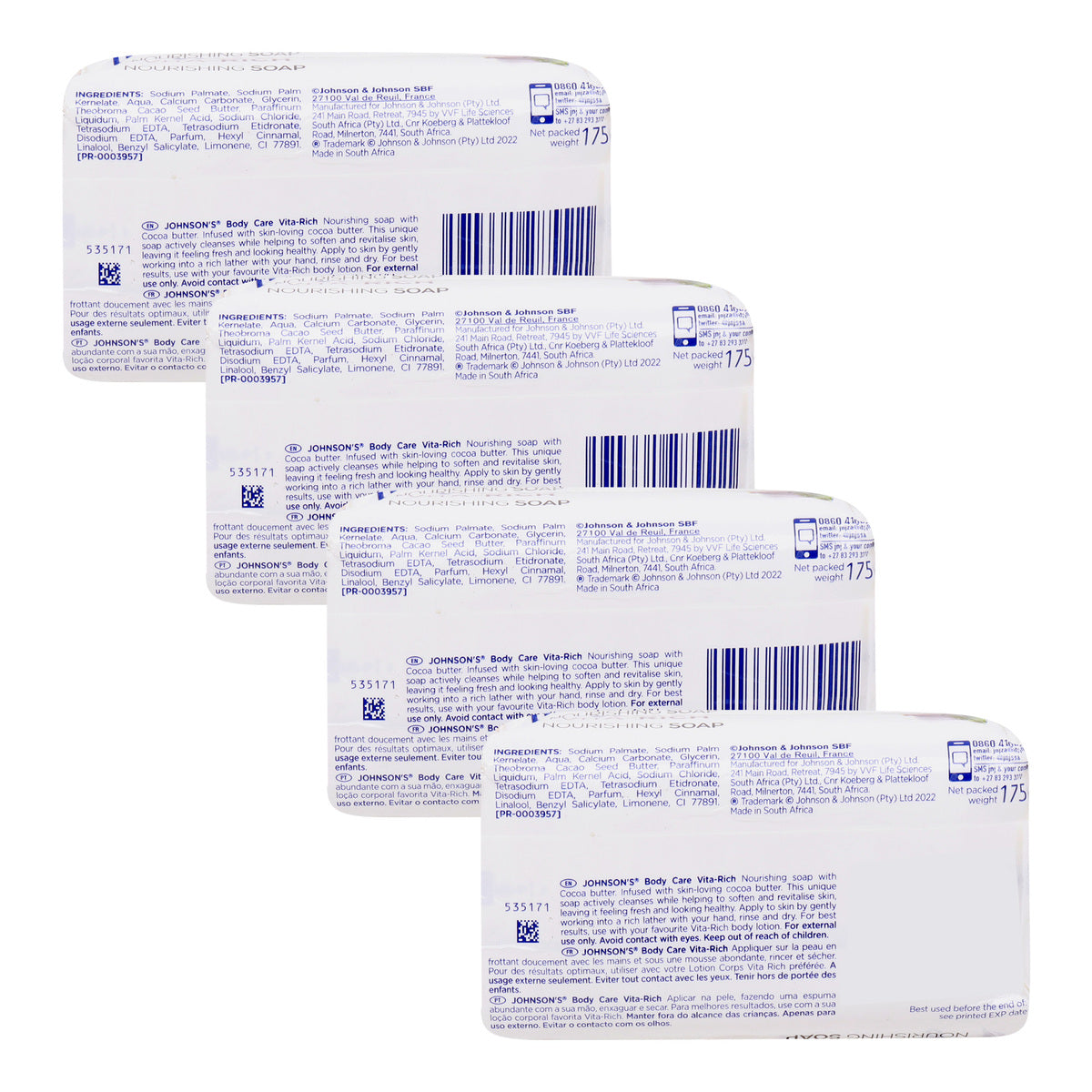 GETIT.QA- Qatar’s Best Online Shopping Website offers JOHNSON & JOHNSON VITA RICH NOURISHING COCOA BUTTER SOAP-- 4 X 175 G at the lowest price in Qatar. Free Shipping & COD Available!