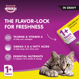 GETIT.QA- Qatar’s Best Online Shopping Website offers WHISKAS CHICKEN IN GRAVY CAN WET CAT FOOD FOR 1+ YEARS ADULT CATS 400 G at the lowest price in Qatar. Free Shipping & COD Available!