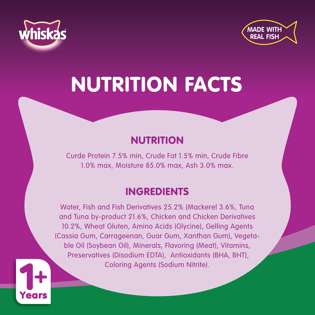 GETIT.QA- Qatar’s Best Online Shopping Website offers WHISKAS WET CAT FOOD TUNA MADE WITH REAL FISH POUCH FOR ADULT CATS 1+ YEARS 80 G at the lowest price in Qatar. Free Shipping & COD Available!