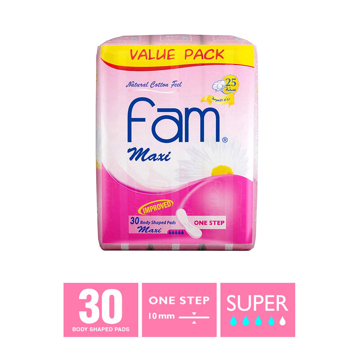 GETIT.QA- Qatar’s Best Online Shopping Website offers FAM ONE STEP NATURAL COTTON FEEL MAXI THICK NON-WINGS SUPER SANITARY 30PCS at the lowest price in Qatar. Free Shipping & COD Available!