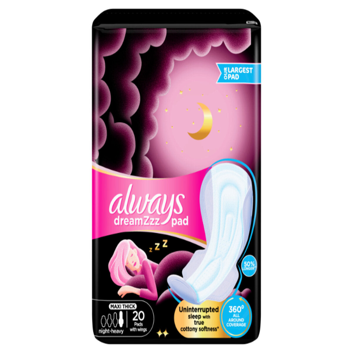 GETIT.QA- Qatar’s Best Online Shopping Website offers ALWAYS DREAM PAD COTTON SOFT MAXI THICK NIGHT LONG WITH WINGS 20PCS at the lowest price in Qatar. Free Shipping & COD Available!