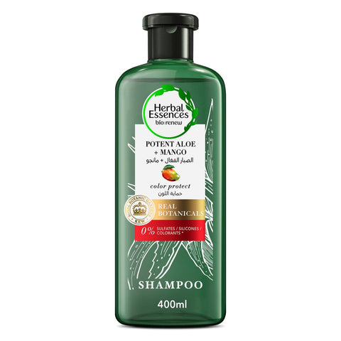 GETIT.QA- Qatar’s Best Online Shopping Website offers HERBAL ESSENCES COLOR PROTECT SULFATE FREE POTENT ALOE VERA + MANGO NATURAL SHAMPOO FOR DRY HAIR 400 ML at the lowest price in Qatar. Free Shipping & COD Available!