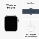 GETIT.QA- Qatar’s Best Online Shopping Website offers APPLE WATCH SERIES 9 GPS, SILVER ALUMINIUM CASE WITH STORM BLUE SPORT BAND, 45 MM, M/L, MR9E3QA/A at the lowest price in Qatar. Free Shipping & COD Available!