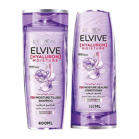 GETIT.QA- Qatar’s Best Online Shopping Website offers L'OREAL PARIS ELVIVE HYALURON MOISTURE 72H SHAMPOO 400 ML + CONDITIONER 360 ML at the lowest price in Qatar. Free Shipping & COD Available!