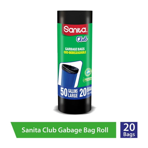 GETIT.QA- Qatar’s Best Online Shopping Website offers SANITA CLUB GARBAGE BAGS BIODEGRADABLE 50 GALLONS LARGE SIZE 75 X 103CM 20 PCS at the lowest price in Qatar. Free Shipping & COD Available!