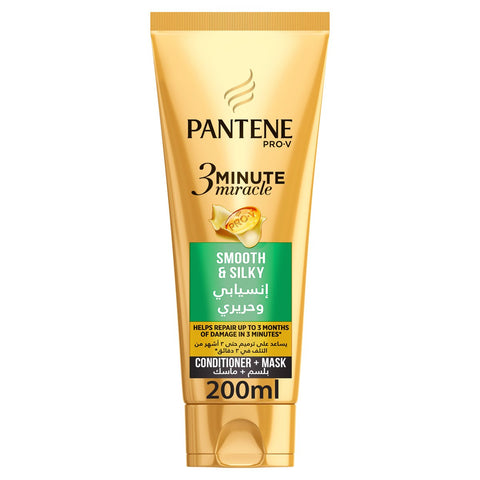 GETIT.QA- Qatar’s Best Online Shopping Website offers PANTENE PRO-V 3 MINUTE MIRACLE SMOOTH AND SILKY CONDITIONER + MASK 200 ML at the lowest price in Qatar. Free Shipping & COD Available!