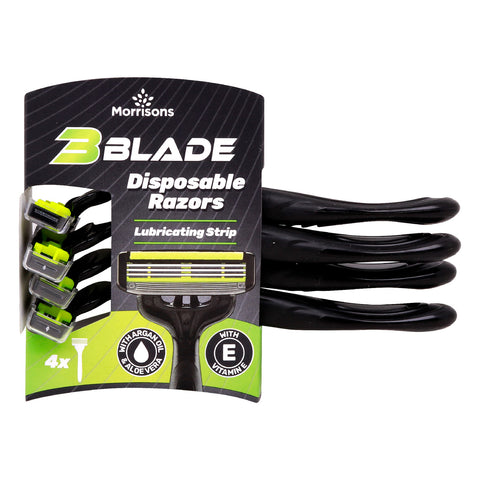 GETIT.QA- Qatar’s Best Online Shopping Website offers MORRISONS TRIPLE BLADE DISPOSABLE RAZORS-- 4 PCS at the lowest price in Qatar. Free Shipping & COD Available!