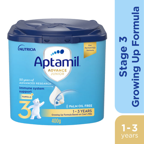 GETIT.QA- Qatar’s Best Online Shopping Website offers APTAMIL ADVANCE JUNIOR STAGE 3 GROWING UP FORMULA VANILLA FLAVOUR FROM 1-3 YEARS 400 G at the lowest price in Qatar. Free Shipping & COD Available!