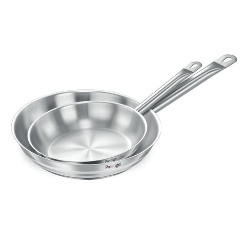 GETIT.QA- Qatar’s Best Online Shopping Website offers PRESTIGE STAINLESS STEEL FRY PAN-- 2 PCS-- 22 CM X 26 CM-- PR80982 at the lowest price in Qatar. Free Shipping & COD Available!