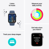 GETIT.QA- Qatar’s Best Online Shopping Website offers PRE-ORDER APPLE WATCH SE GPS, 44 MM SILVER ALUMINIUM CASE WITH DENIM SPORT BAND - M/L, MXER3QA/A at the lowest price in Qatar. Free Shipping & COD Available!