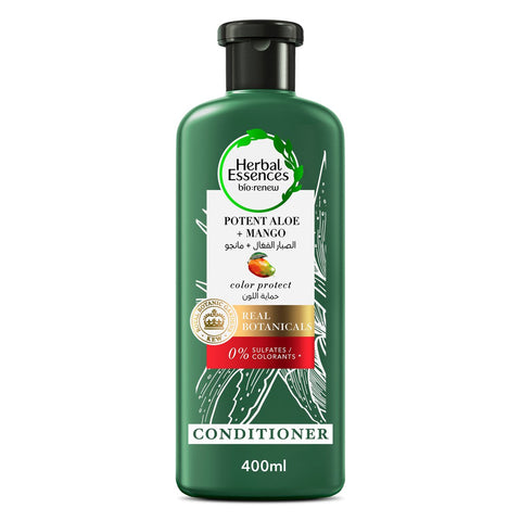 GETIT.QA- Qatar’s Best Online Shopping Website offers HERBAL ESSENCES COLOR PROTECT SULFATE FREE POTENT ALOE VERA + MANGO NATURAL CONDITIONER FOR DRY HAIR 400 ML at the lowest price in Qatar. Free Shipping & COD Available!