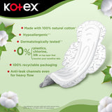 GETIT.QA- Qatar’s Best Online Shopping Website offers KOTEX NATURAL MAXI PROTECT THICK 100% COTTON PAD SUPER SIZE WITH WINGS 26 PCS at the lowest price in Qatar. Free Shipping & COD Available!