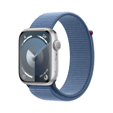 GETIT.QA- Qatar’s Best Online Shopping Website offers APPLE WATCH SERIES 9 GPS, SILVER ALUMINIUM CASE WITH WINTER BLUE SPORT LOOP, 41 MM, MR923QA/A at the lowest price in Qatar. Free Shipping & COD Available!