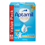 GETIT.QA- Qatar’s Best Online Shopping Website offers APTAMIL ADVANCE JUNIOR STAGE 3 GROWING UP FORMULA VANILLA FLAVOUR FROM 1-3 YEARS 1.2 KG at the lowest price in Qatar. Free Shipping & COD Available!