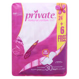 GETIT.QA- Qatar’s Best Online Shopping Website offers PRIVATE NATURAL COTTON FEEL LADIES NAPKIN NIGHT WITH WINGS 24 PCS + 6 PCS at the lowest price in Qatar. Free Shipping & COD Available!